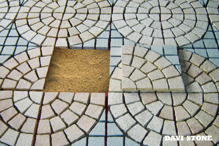 Cubes no Net Dark Grey Granite G654 + Yellow Granite G682 Top flamed edges split bottom sawn 40x40x3cm - Dayi Stone